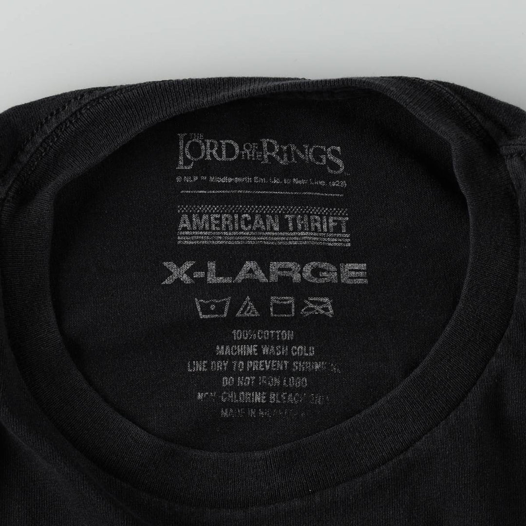 THE LORD OF THE RINGS Movie T-Shirt (Men's XL equivalent) - Double-sided print cotton black type Vintage Second Hand