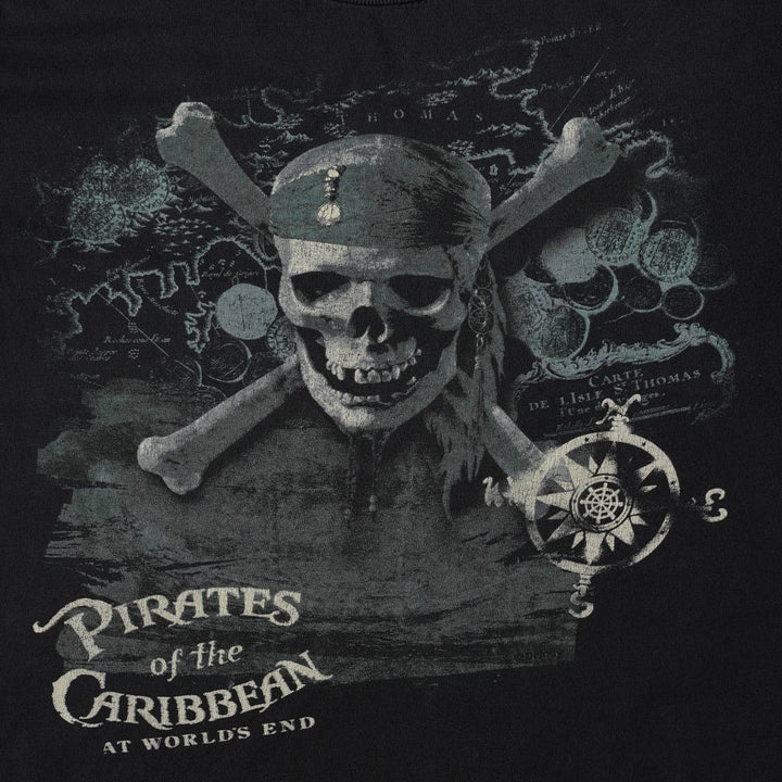 PIRATES OF THE CARIBBEAN Movie T-Shirt (Men's Size L) unclear black type Vintage Second Hand
