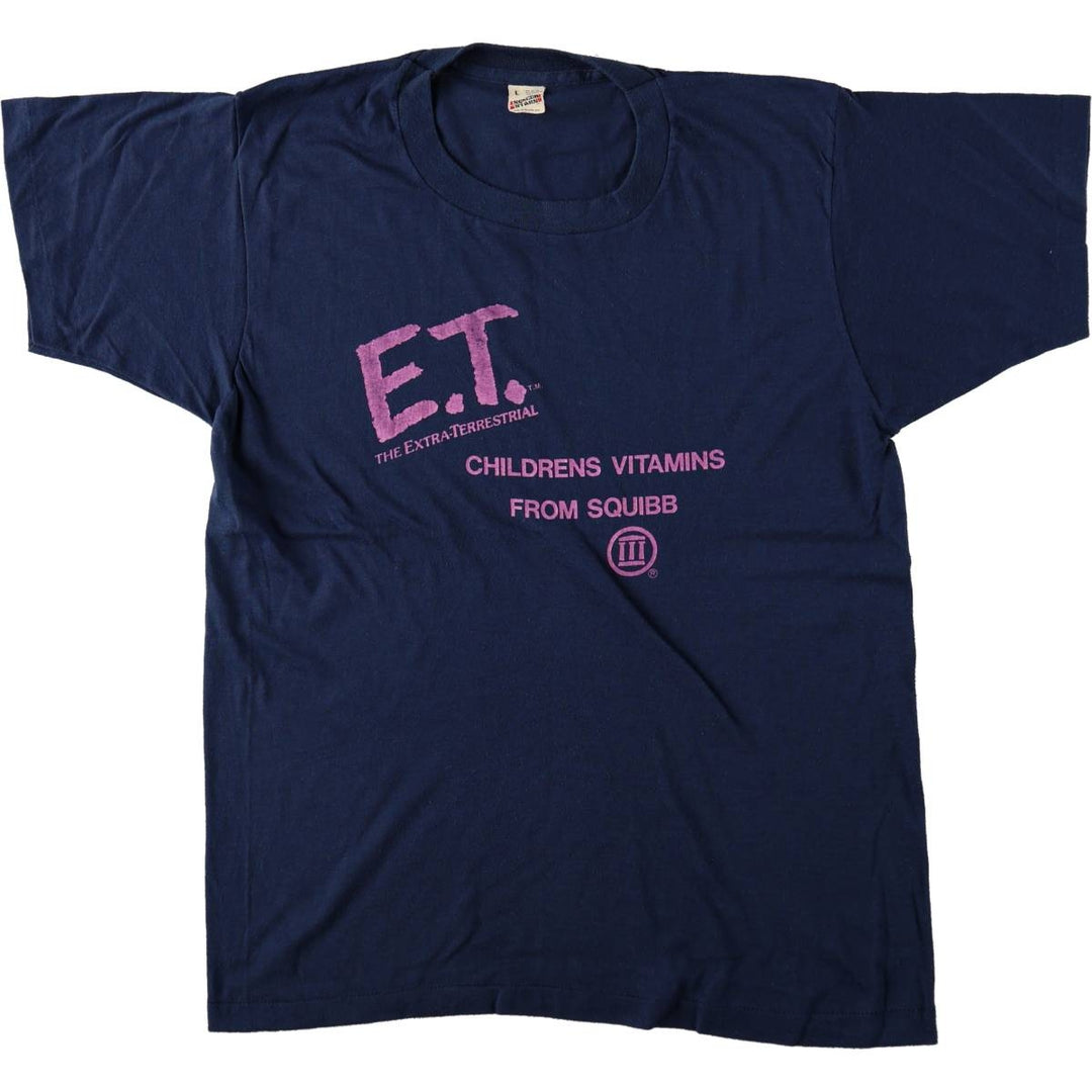 Screen Stars ET (Eaty) Movie T-Shirt, Made in USA, Men's Size L (approx.) cotton navy blue type Vintage Second Hand