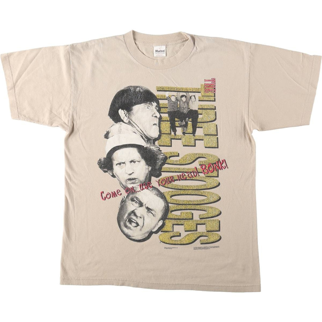 90'S MURINA The Three Stooges Movie T-Shirt, Made in USA, Men's Size L (approx.), Vintage cotton Beige type Vintage Second Hand