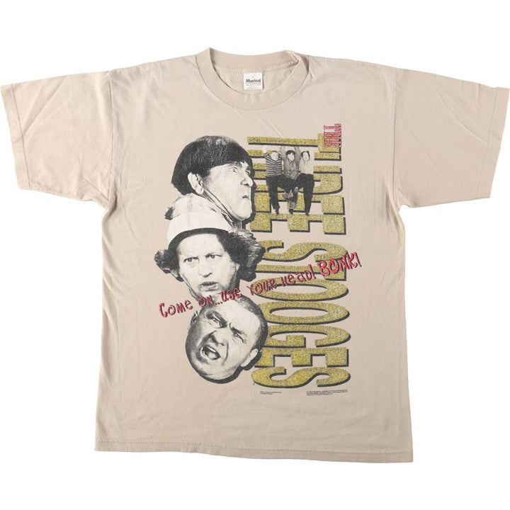 90'S MURINA The Three Stooges Movie T-Shirt, Made in USA, Men's Size L (approx.), Vintage cotton Beige type Vintage Second Hand