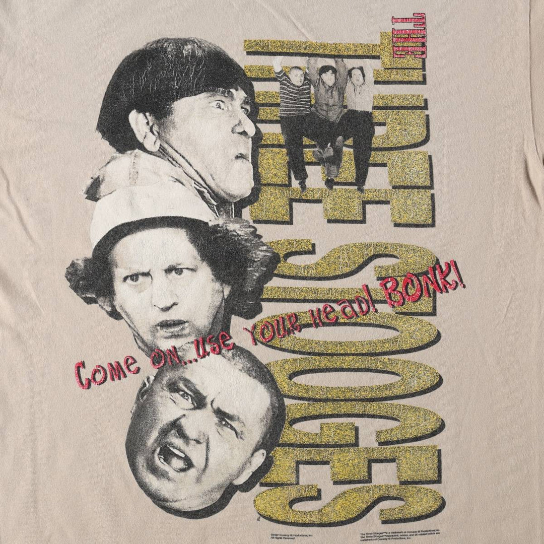 90'S MURINA The Three Stooges Movie T-Shirt, Made in USA, Men's Size L (approx.), Vintage cotton Beige type Vintage Second Hand