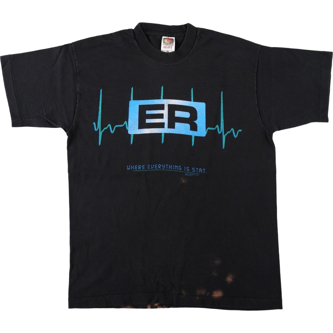 90'S Fruit of the Loom ER (Emergency Room) Movie T-Shirt, Made in USA, Men's Size L (approx.), Vintage cotton black type Vintage Second Hand