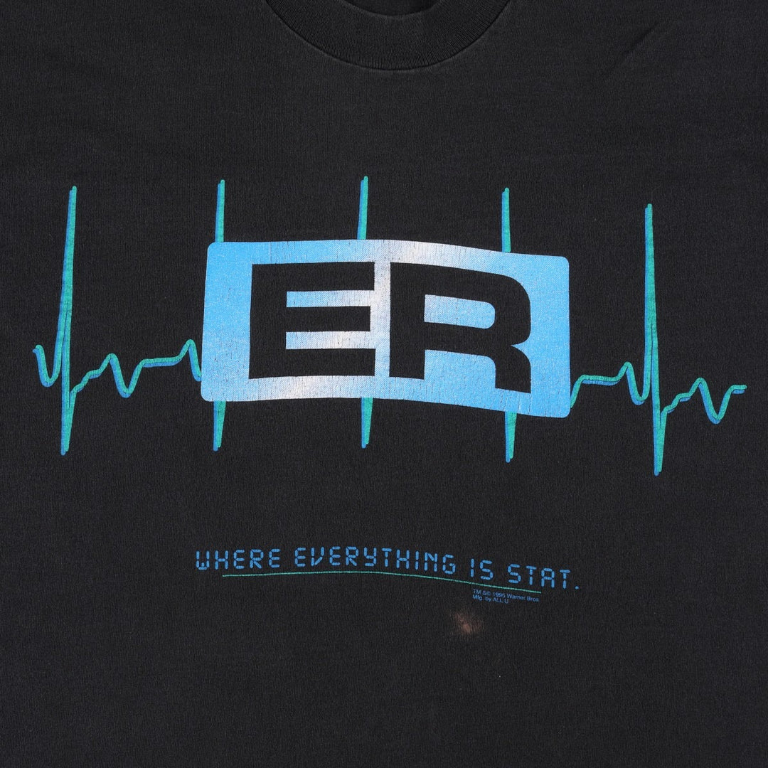 90'S Fruit of the Loom ER (Emergency Room) Movie T-Shirt, Made in USA, Men's Size L (approx.), Vintage cotton black type Vintage Second Hand