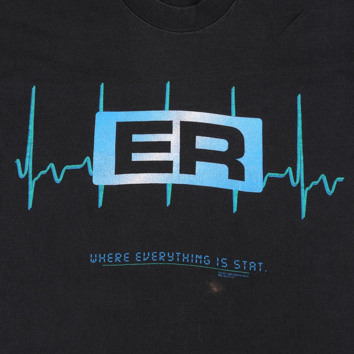 90'S Fruit of the Loom ER (Emergency Room) Movie T-Shirt, Made in USA, Men's Size L (approx.), Vintage cotton black type Vintage Second Hand