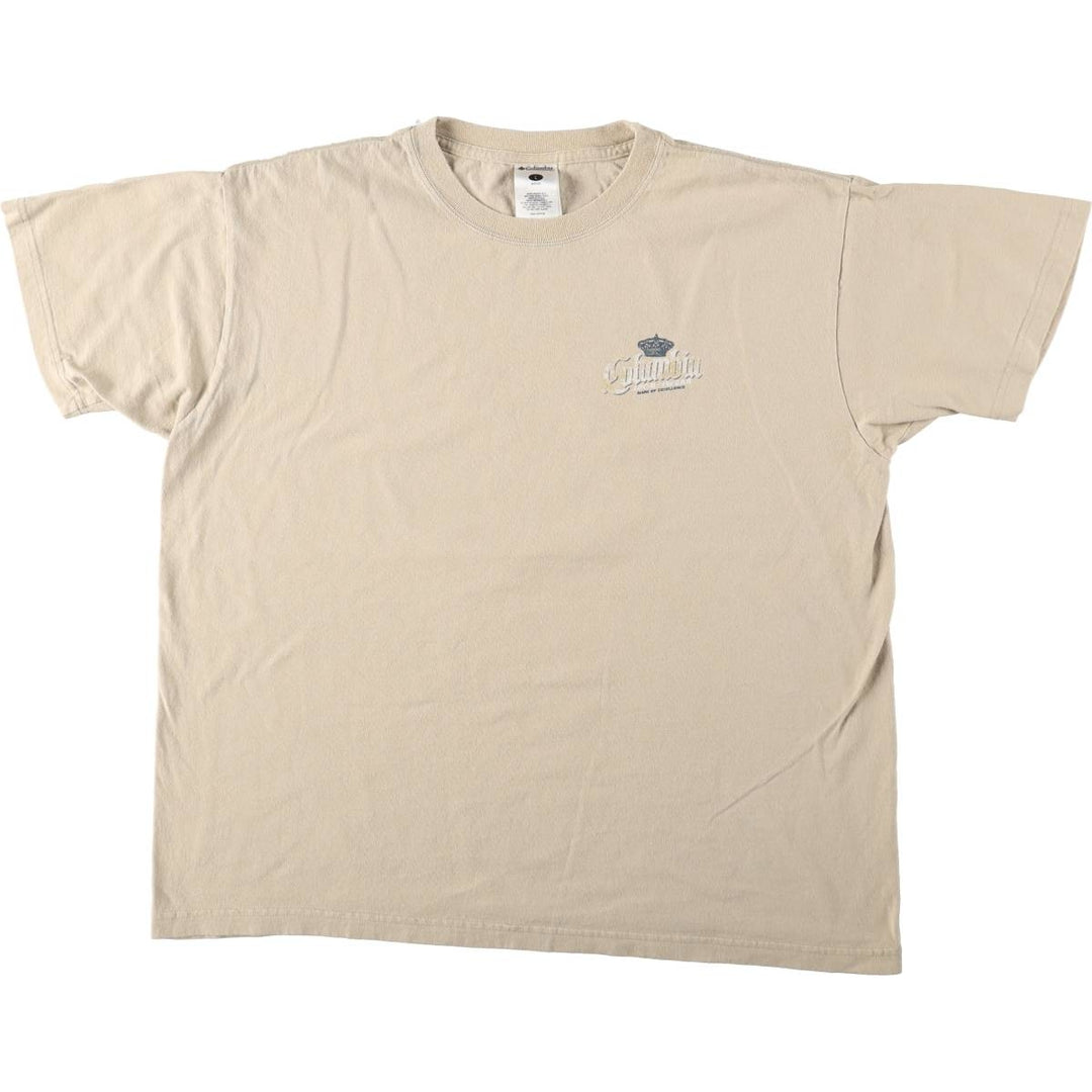 Columbia Short-Sleeve Printed T-Shirt, Men's Size L (approx.) cotton Beige type Vintage Second Hand