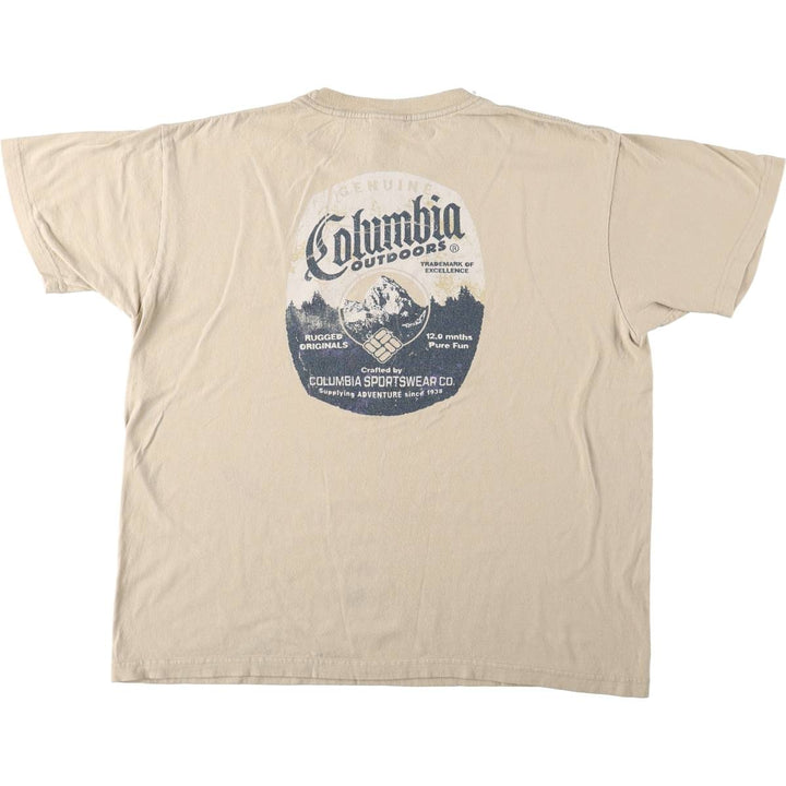 Columbia Short-Sleeve Printed T-Shirt, Men's Size L (approx.) cotton Beige type Vintage Second Hand