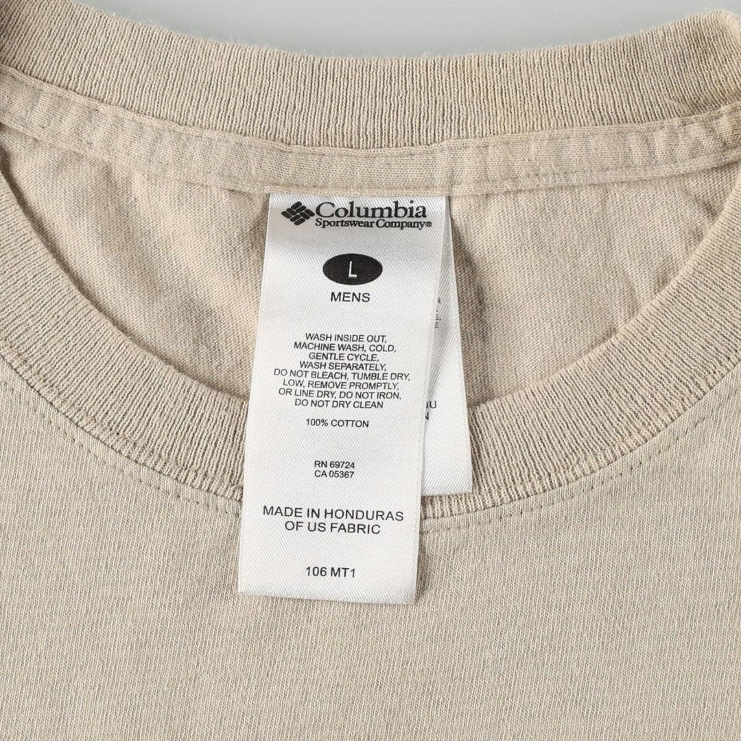 Columbia Short-Sleeve Printed T-Shirt, Men's Size L (approx.) cotton Beige type Vintage Second Hand
