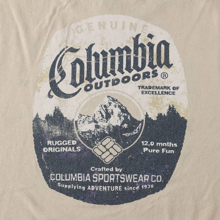 Columbia Short-Sleeve Printed T-Shirt, Men's Size L (approx.) cotton Beige type Vintage Second Hand