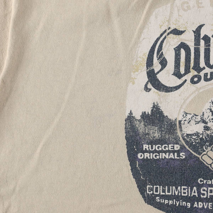 Columbia Short-Sleeve Printed T-Shirt, Men's Size L (approx.) cotton Beige type Vintage Second Hand