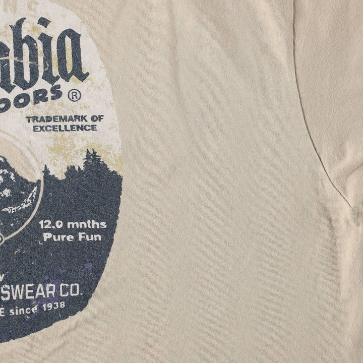 Columbia Short-Sleeve Printed T-Shirt, Men's Size L (approx.) cotton Beige type Vintage Second Hand
