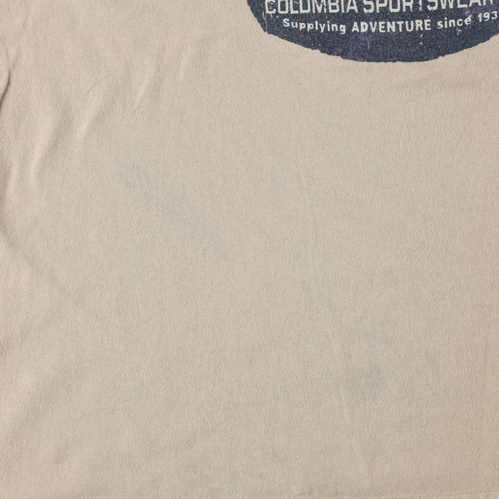 Columbia Short-Sleeve Printed T-Shirt, Men's Size L (approx.) cotton Beige type Vintage Second Hand