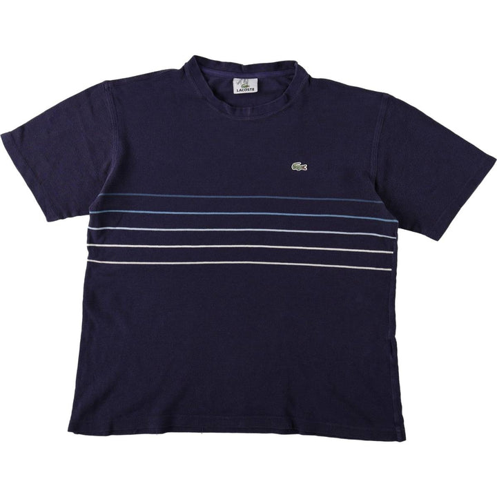 Lacoste LACOSTE Striped Short-Sleeve T-Shirt with One-Point Logo, Men's Size S (approx.) cotton navy blue type Vintage Second Hand
