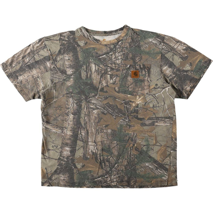 Carhartt ORIGINAL FIT Camouflage Pattern Short-Sleeve T-Shirt with One-Point Logo Pocket (Men's Size M) cotton brown type Vintage Second Hand