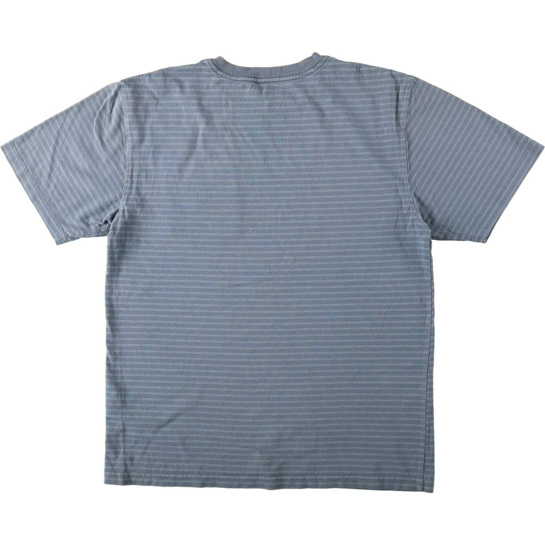 Carhartt ORIGINAL FIT Border Pattern Short-Sleeve T-Shirt with One-Point Logo Pocket (Men's Size M) cotton Blue type light blue Vintage Second Hand