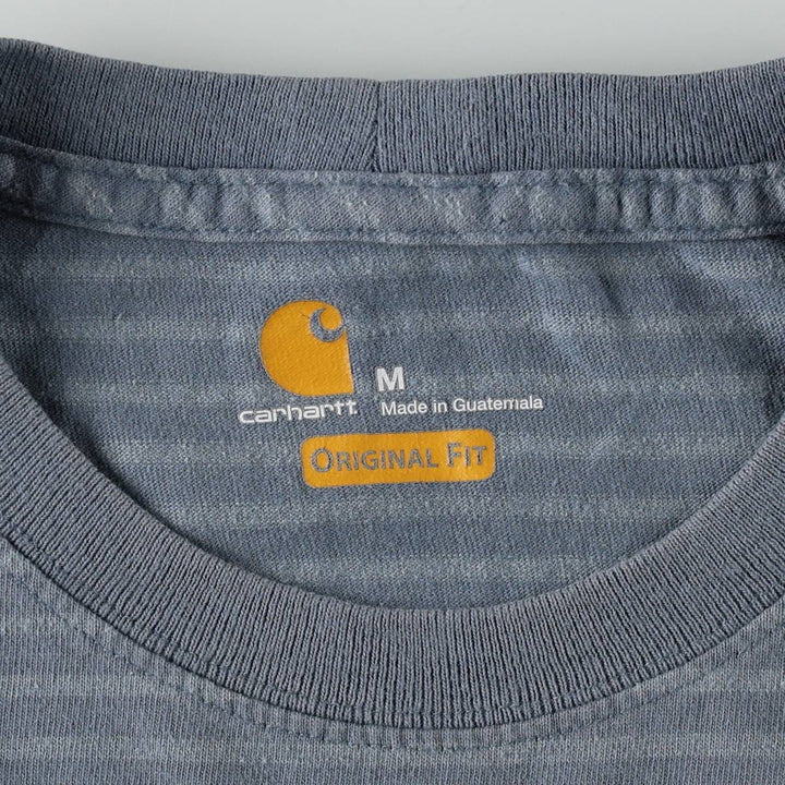Carhartt ORIGINAL FIT Border Pattern Short-Sleeve T-Shirt with One-Point Logo Pocket (Men's Size M) cotton Blue type light blue Vintage Second Hand