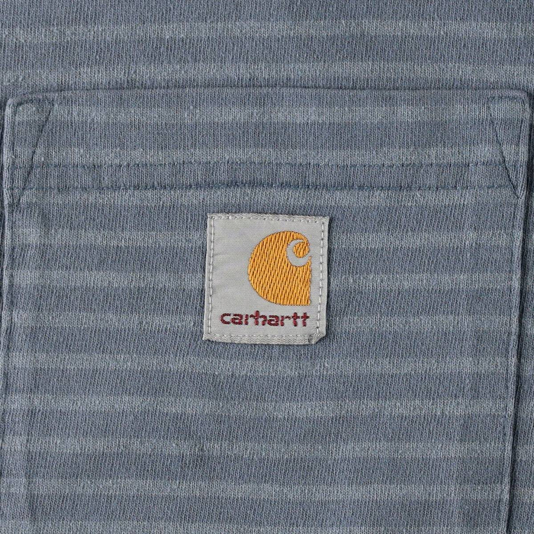 Carhartt ORIGINAL FIT Border Pattern Short-Sleeve T-Shirt with One-Point Logo Pocket (Men's Size M) cotton Blue type light blue Vintage Second Hand
