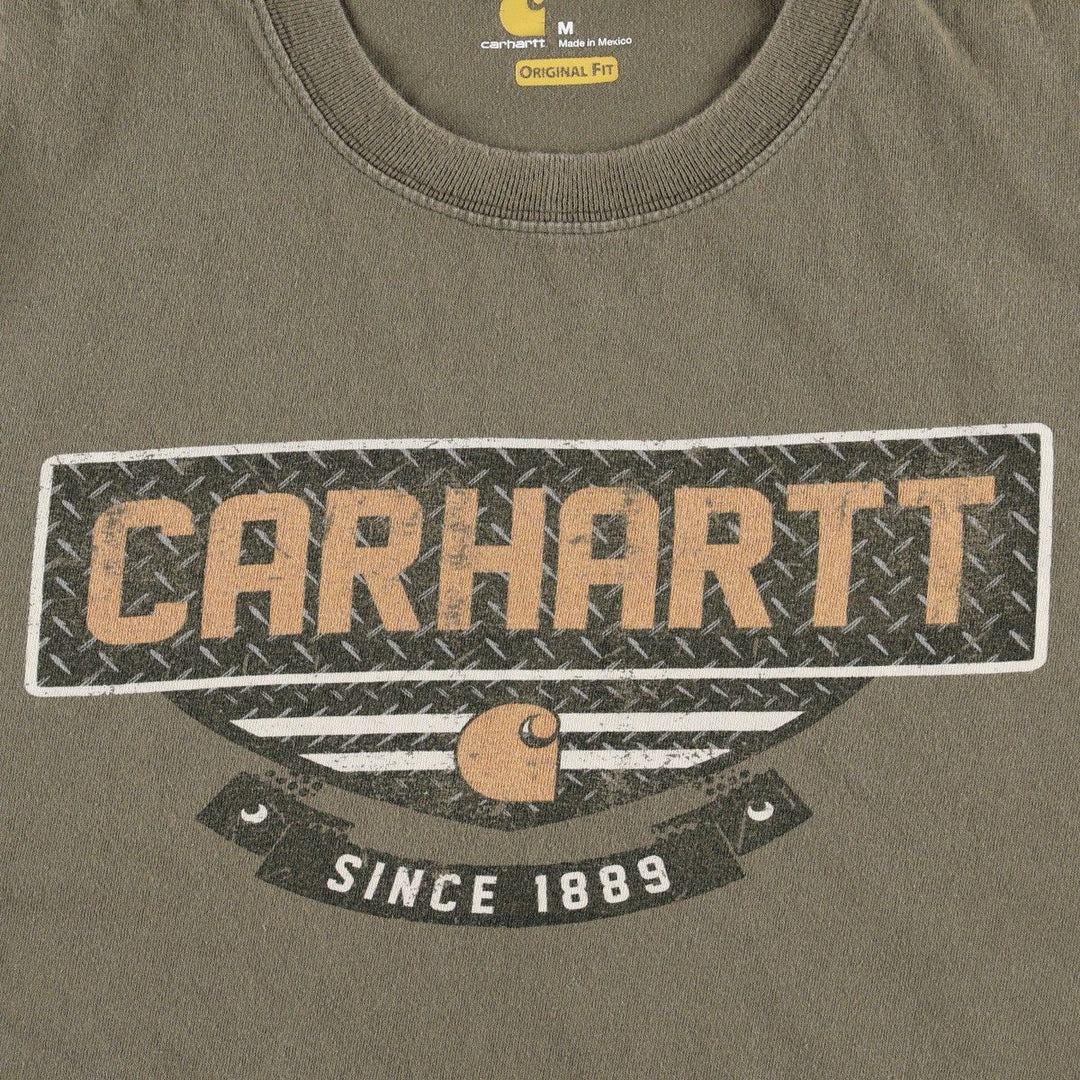 Carhartt ORIGINAL FIT Short-Sleeve Printed T-Shirt, Men's Size M (approx.) cotton Khaki type Vintage Second Hand