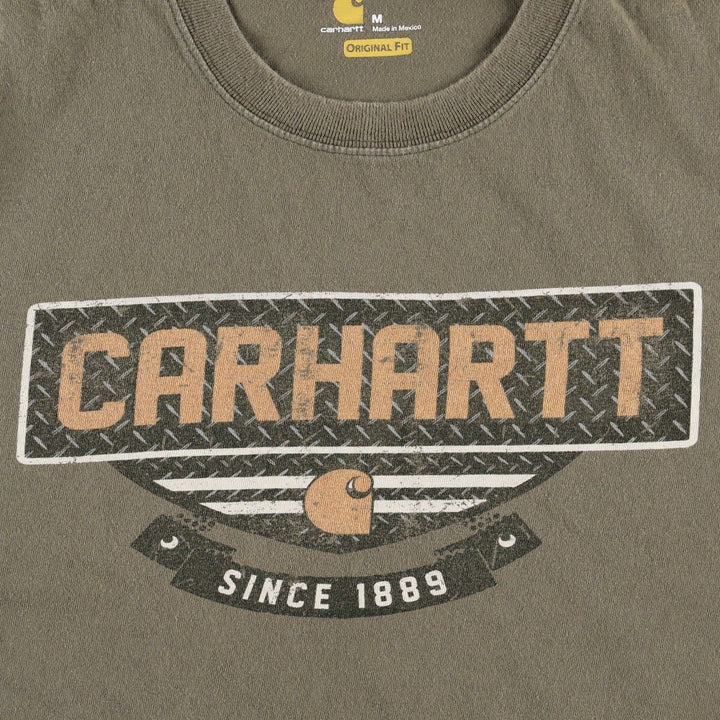 Carhartt ORIGINAL FIT Short-Sleeve Printed T-Shirt, Men's Size M (approx.) cotton Khaki type Vintage Second Hand