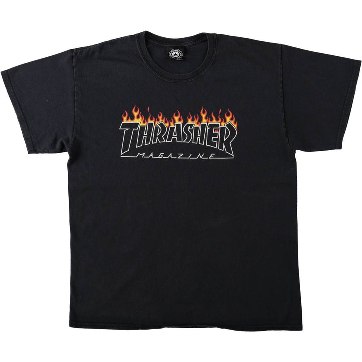 Thrasher Fire Pattern Surf Skate T-Shirt, Men's Size L cotton black type Vintage Second Hand