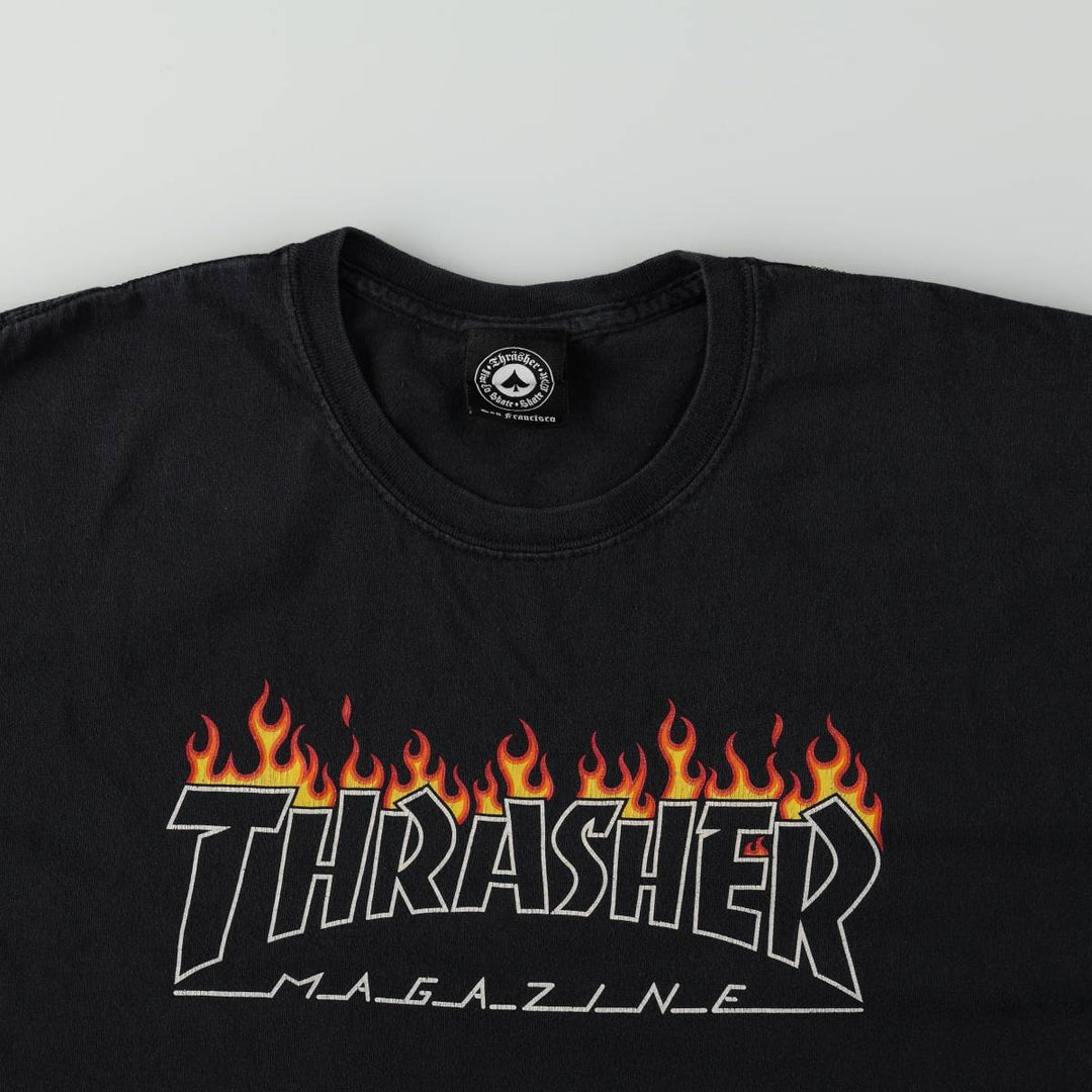 Thrasher Fire Pattern Surf Skate T-Shirt, Men's Size L cotton black type Vintage Second Hand