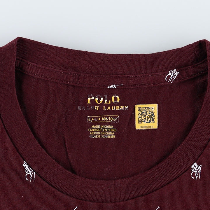 Ralph Lauren POLO RALPH LAUREN all-over print short-sleeved T-shirt, men's size L (approx.) cotton wine-red Vintage Second Hand