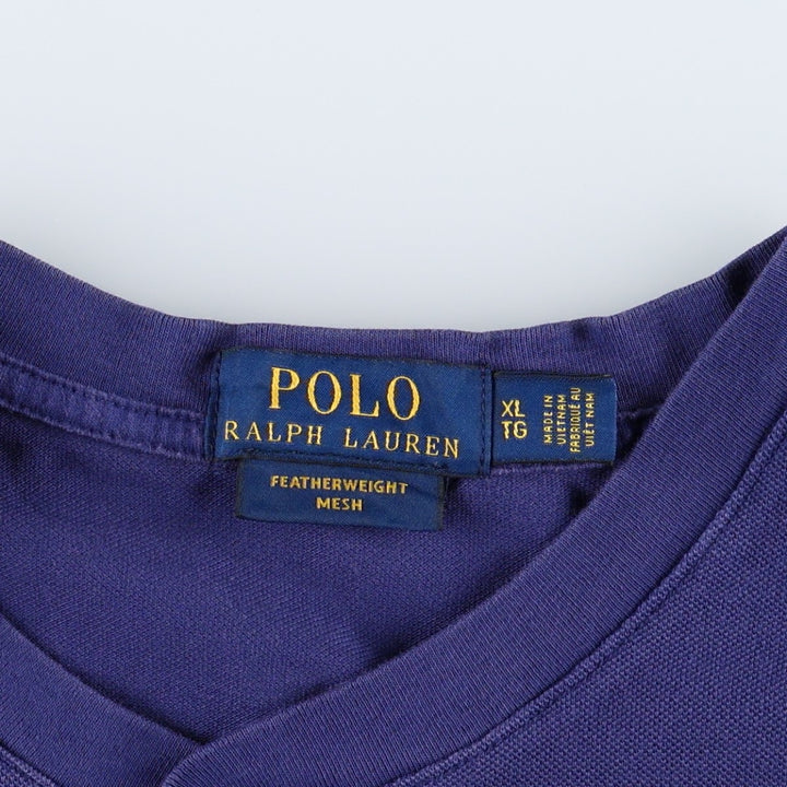 Ralph Lauren POLO RALPH LAUREN Short-Sleeve Henley Neck T-Shirt with One-Point Logo, Men's Size XL (approx.) cotton blue type Vintage Second Hand