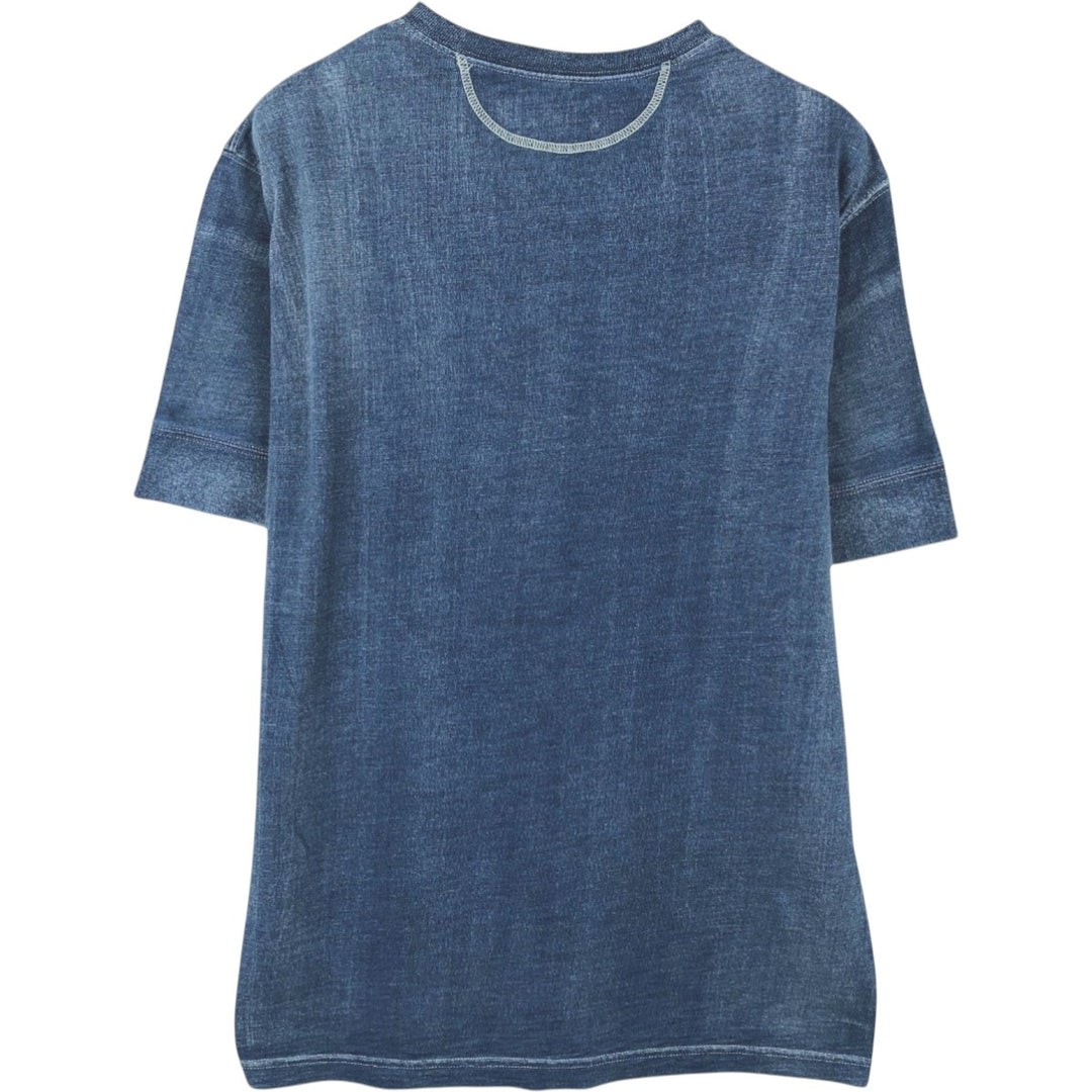 Ralph Lauren POLO RALPH LAUREN Henley neck short-sleeved printed T-shirt, men's size M (approx.) unclear blue type Vintage Second Hand