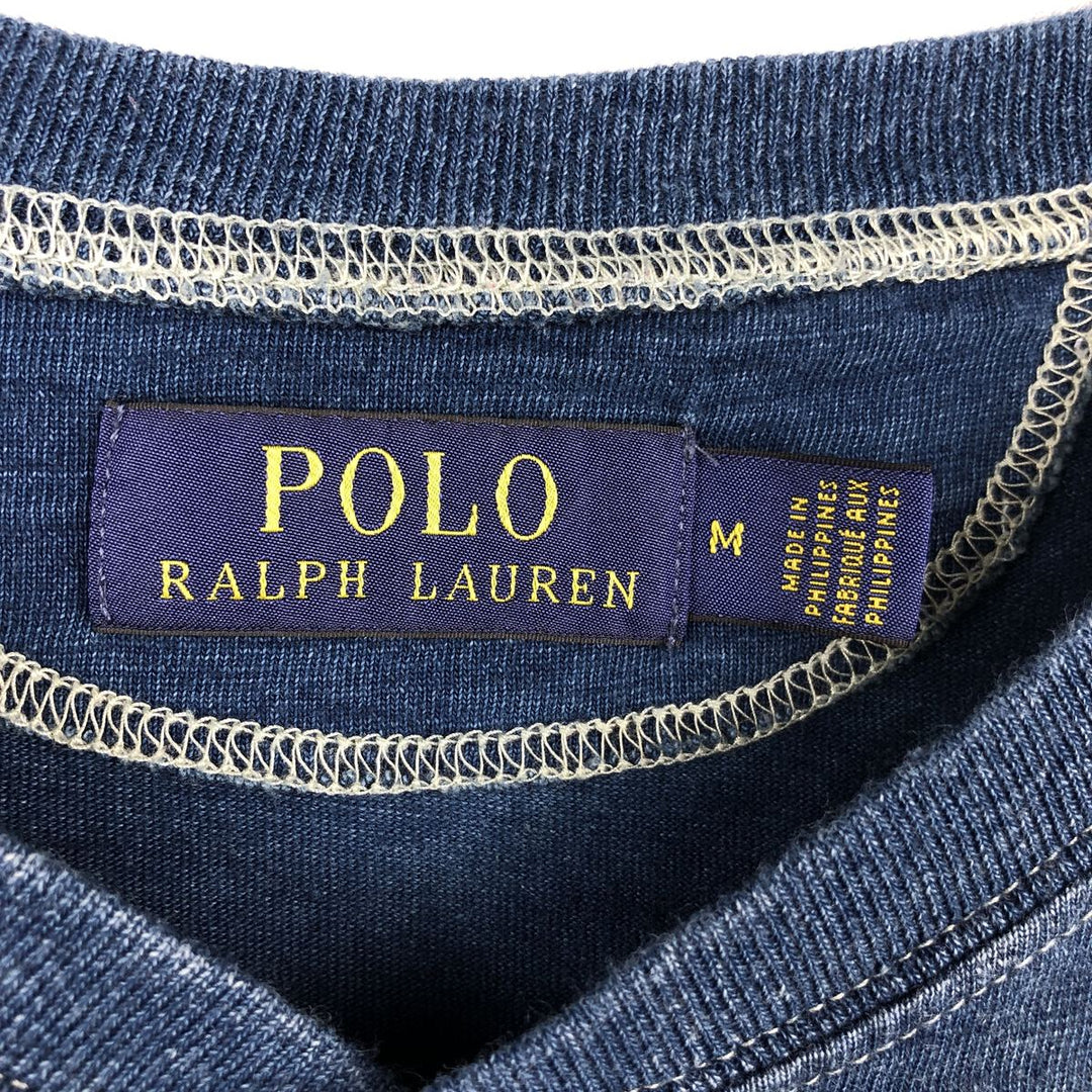 Ralph Lauren POLO RALPH LAUREN Henley neck short-sleeved printed T-shirt, men's size M (approx.) unclear blue type Vintage Second Hand