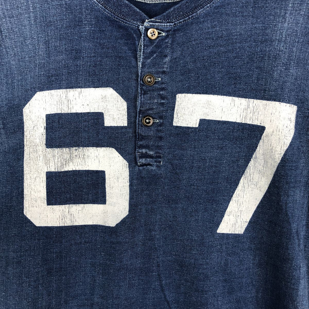 Ralph Lauren POLO RALPH LAUREN Henley neck short-sleeved printed T-shirt, men's size M (approx.) unclear blue type Vintage Second Hand