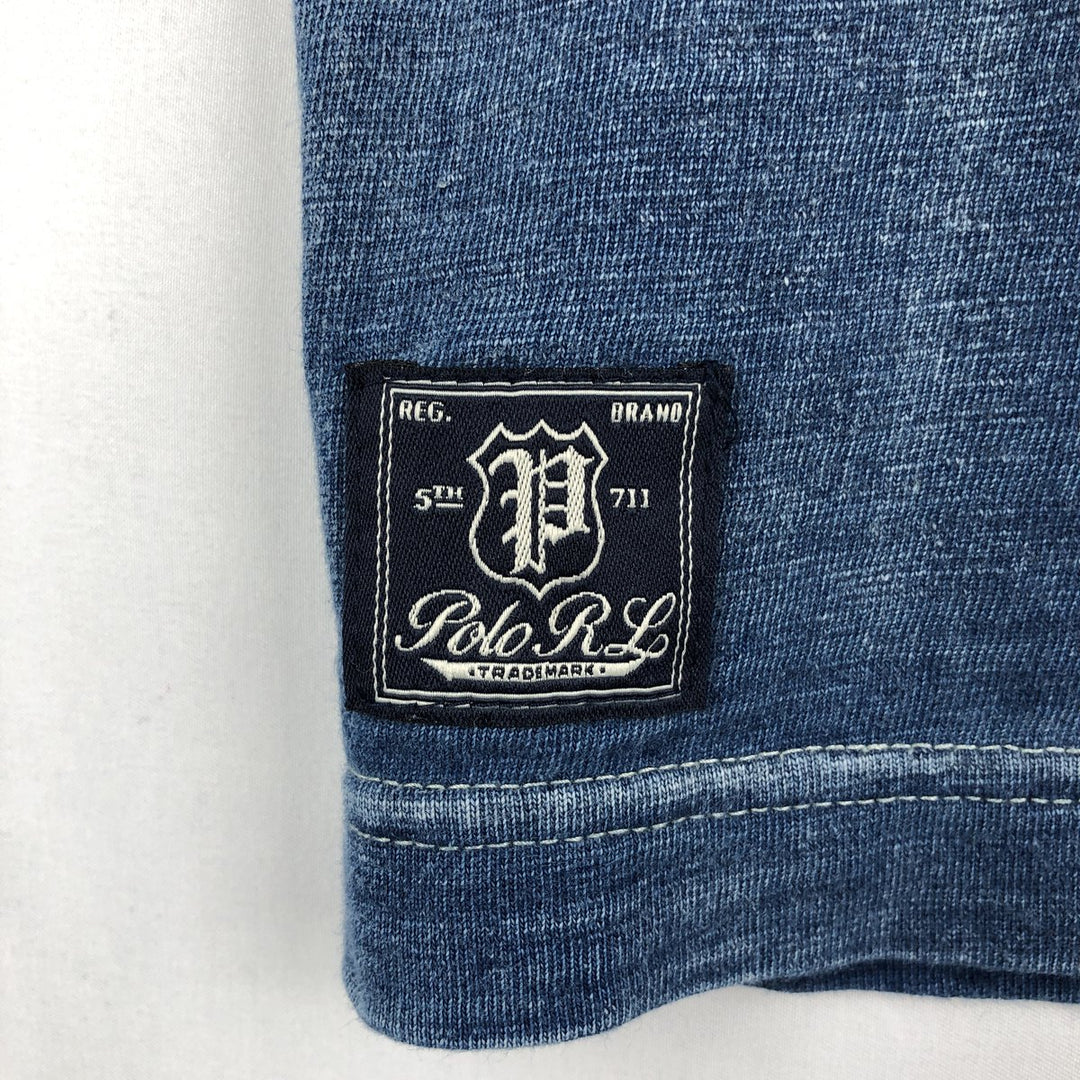 Ralph Lauren POLO RALPH LAUREN Henley neck short-sleeved printed T-shirt, men's size M (approx.) unclear blue type Vintage Second Hand