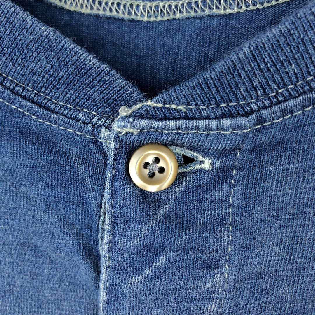 Ralph Lauren POLO RALPH LAUREN Henley neck short-sleeved printed T-shirt, men's size M (approx.) unclear blue type Vintage Second Hand