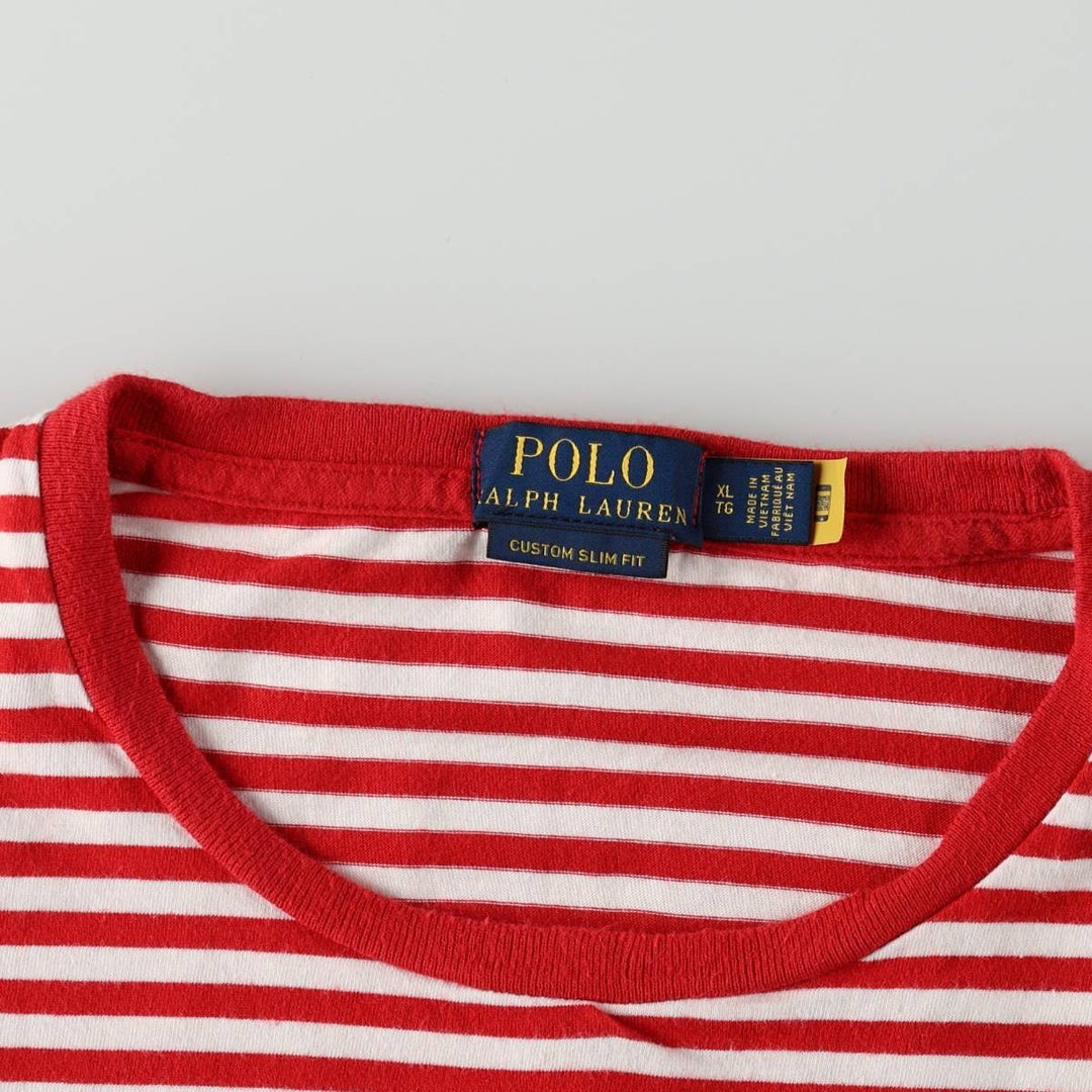 Ralph Lauren POLO RALPH LAUREN CUSTOM SLIM FIT short sleeve striped T-shirt men's XL equivalent cotton red type Vintage Second Hand