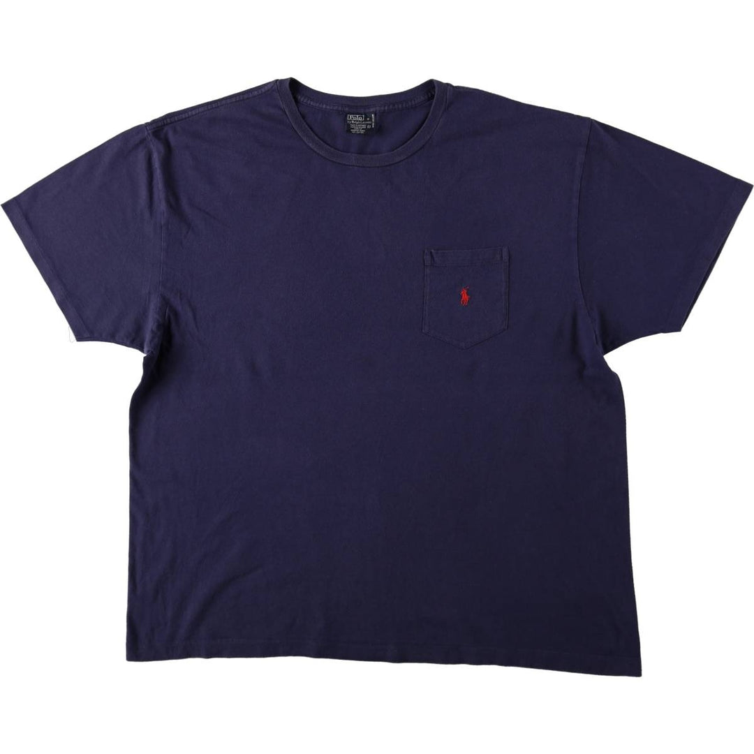 Ralph Lauren POLO by Ralph Lauren Short-Sleeve T-Shirt with One-Point Logo Pocket, Men's Size XL (approx.) cotton navy blue type Vintage Second Hand