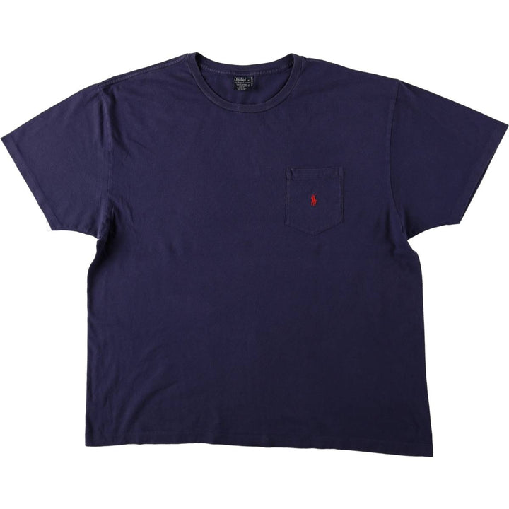 Ralph Lauren POLO by Ralph Lauren Short-Sleeve T-Shirt with One-Point Logo Pocket, Men's Size XL (approx.) cotton navy blue type Vintage Second Hand