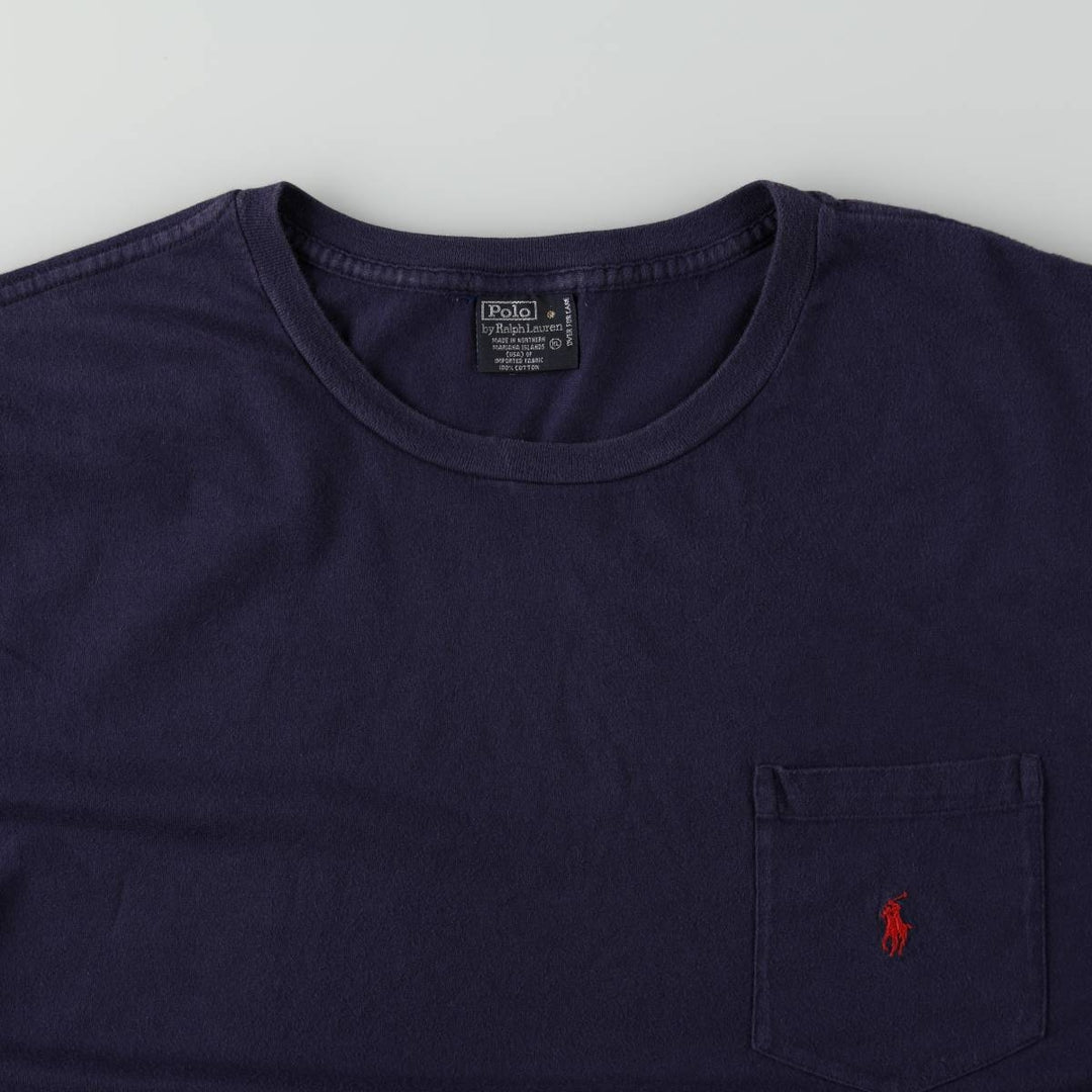Ralph Lauren POLO by Ralph Lauren Short-Sleeve T-Shirt with One-Point Logo Pocket, Men's Size XL (approx.) cotton navy blue type Vintage Second Hand