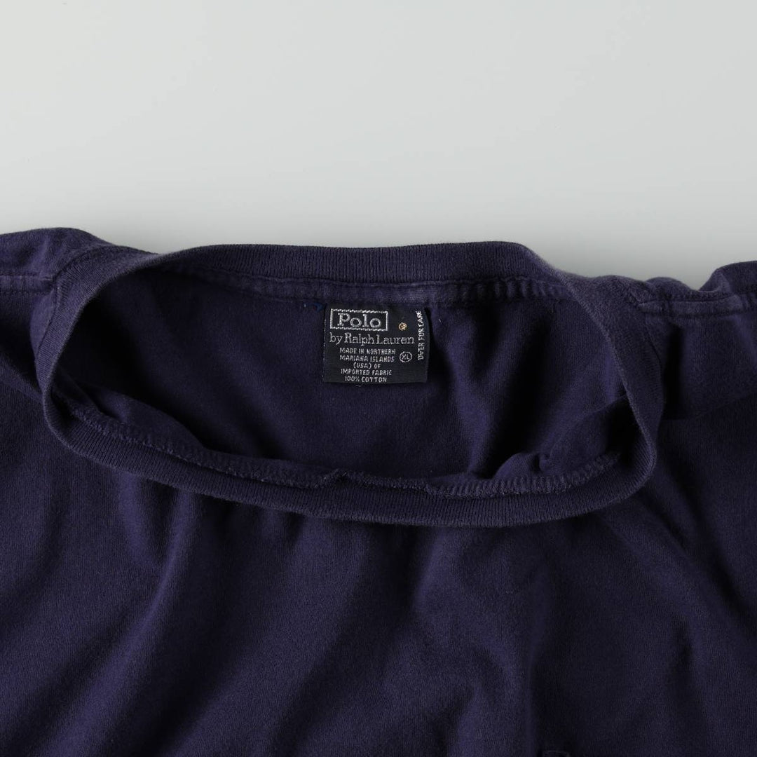 Ralph Lauren POLO by Ralph Lauren Short-Sleeve T-Shirt with One-Point Logo Pocket, Men's Size XL (approx.) cotton navy blue type Vintage Second Hand