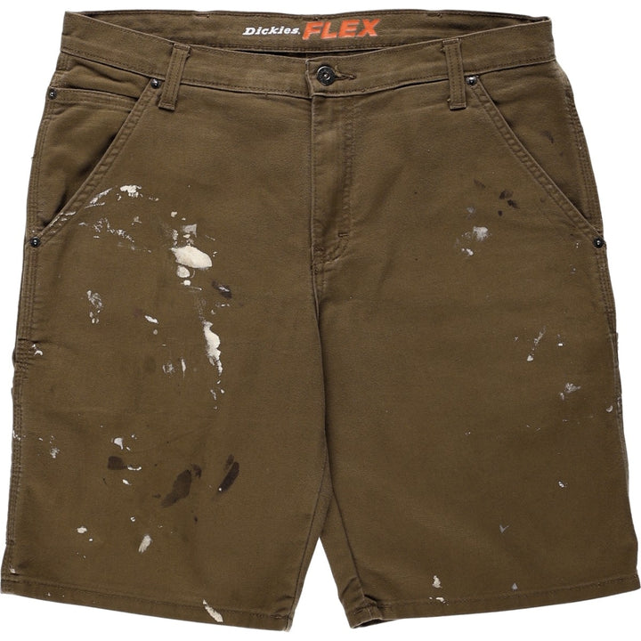 Dickies FLEX REGULAR Painted Duck Canvas Painter Shorts (Men's W36 equivalent) cotton brown type Vintage Second Hand