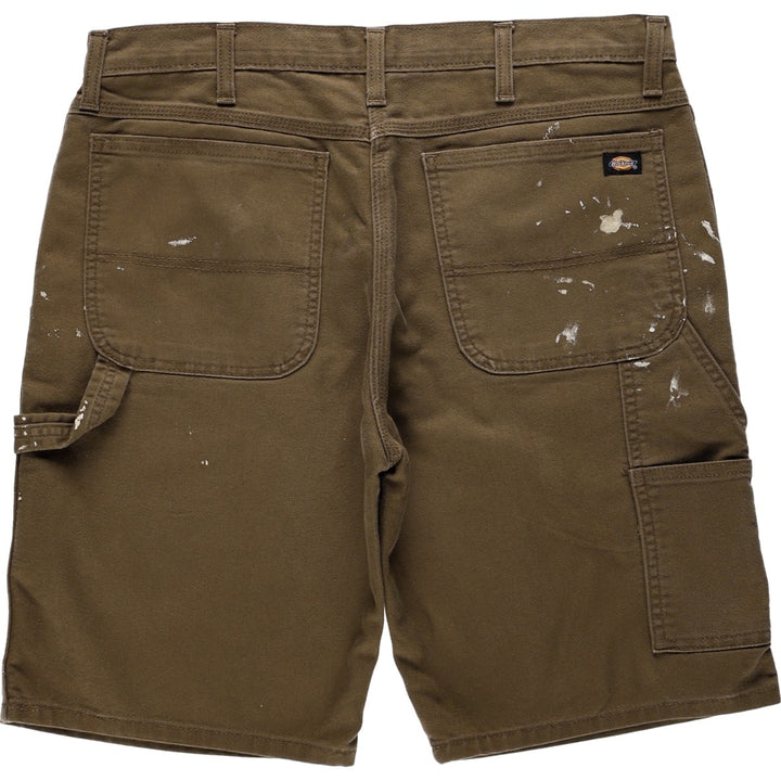 Dickies FLEX REGULAR Painted Duck Canvas Painter Shorts (Men's W36 equivalent) cotton brown type Vintage Second Hand