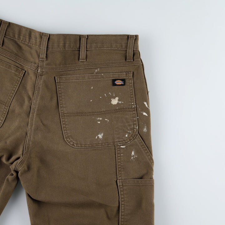 Dickies FLEX REGULAR Painted Duck Canvas Painter Shorts (Men's W36 equivalent) cotton brown type Vintage Second Hand