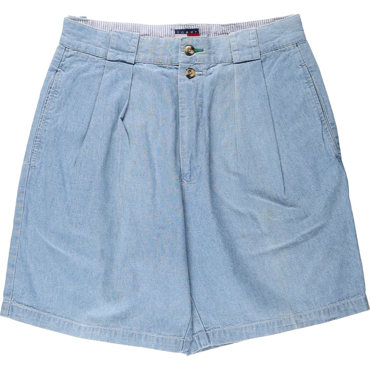 1990'S Tommy Hilfiger Two-Pleat Cotton Shorts, Men's Size W31 (approx.), Vintage cotton Blue type light blue Vintage Second Hand