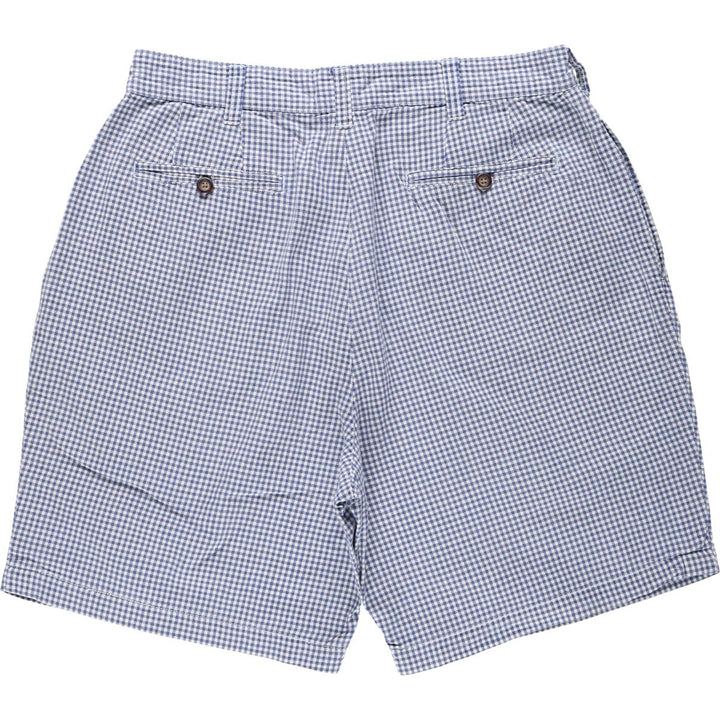 1990'S Tommy Hilfiger Gingham Check Two-Pleat Cotton Shorts, Men's Size W34 (approx.), Vintage cotton navy blue type Vintage Second Hand