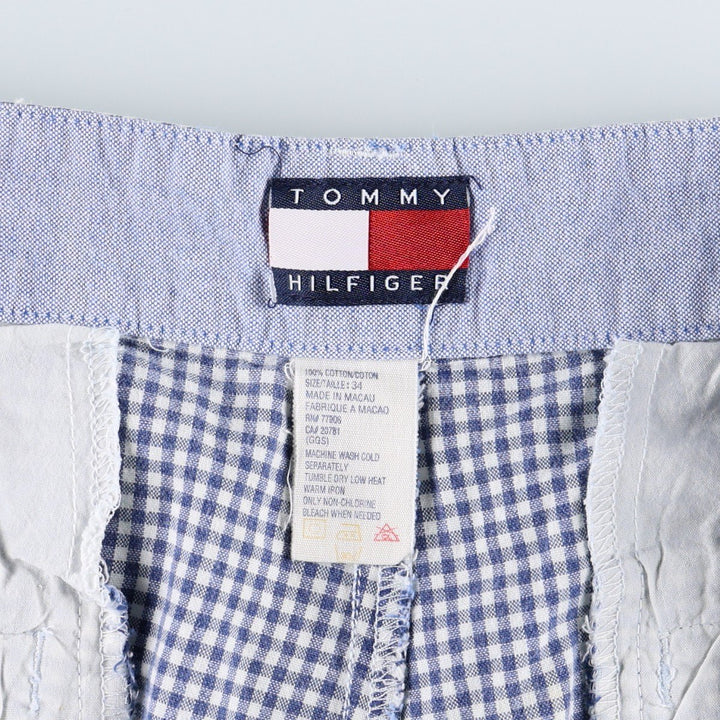 1990'S Tommy Hilfiger Gingham Check Two-Pleat Cotton Shorts, Men's Size W34 (approx.), Vintage cotton navy blue type Vintage Second Hand