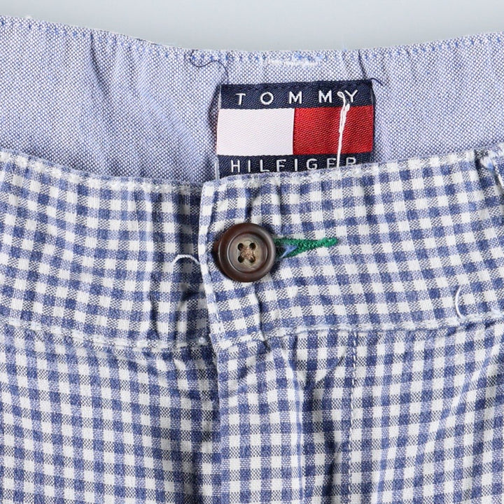 1990'S Tommy Hilfiger Gingham Check Two-Pleat Cotton Shorts, Men's Size W34 (approx.), Vintage cotton navy blue type Vintage Second Hand