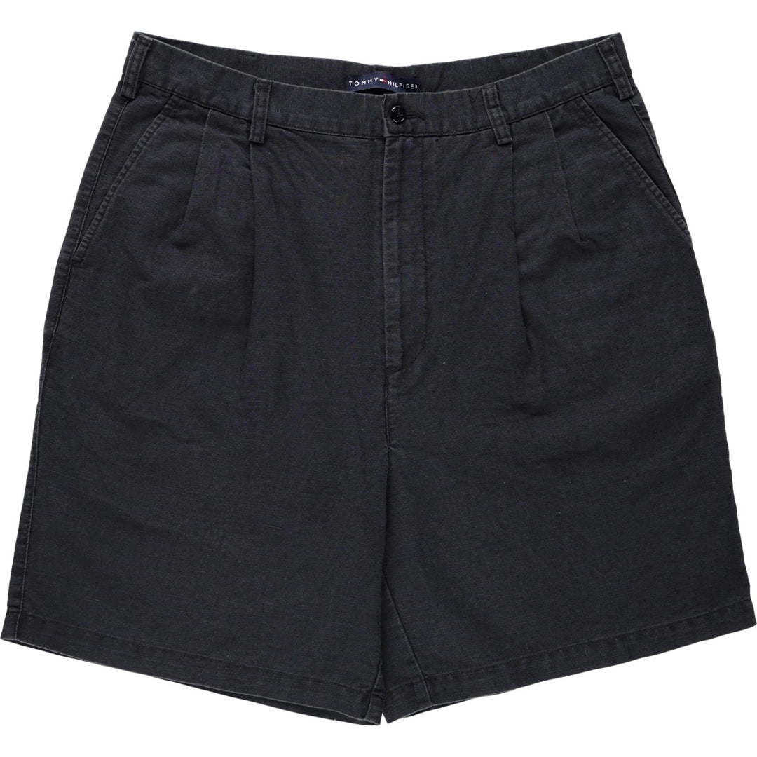 Tommy Hilfiger two-pleat cotton x linen shorts, men's size W37 (approx.) linen navy blue type Vintage Second Hand