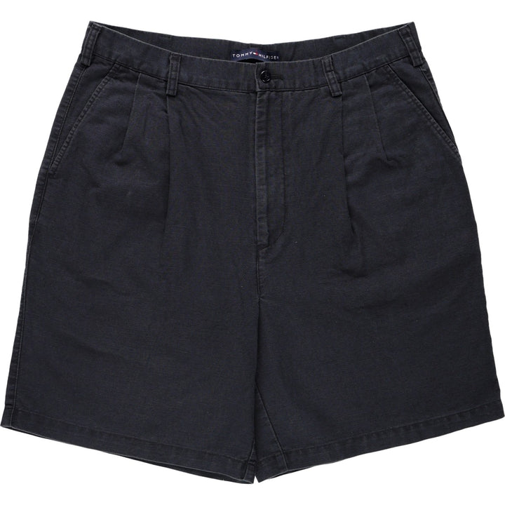 Tommy Hilfiger two-pleat cotton x linen shorts, men's size W37 (approx.) linen navy blue type Vintage Second Hand