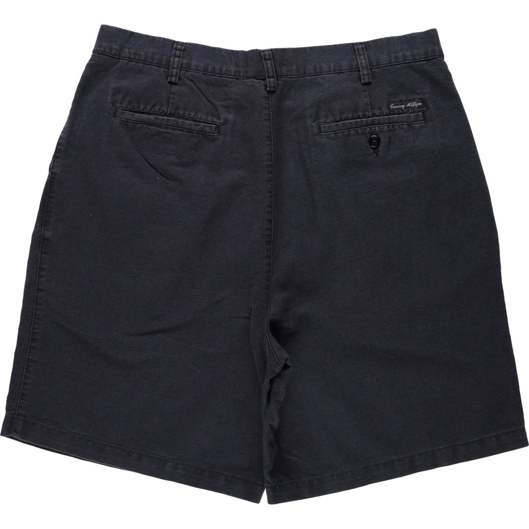 Tommy Hilfiger two-pleat cotton x linen shorts, men's size W37 (approx.) linen navy blue type Vintage Second Hand