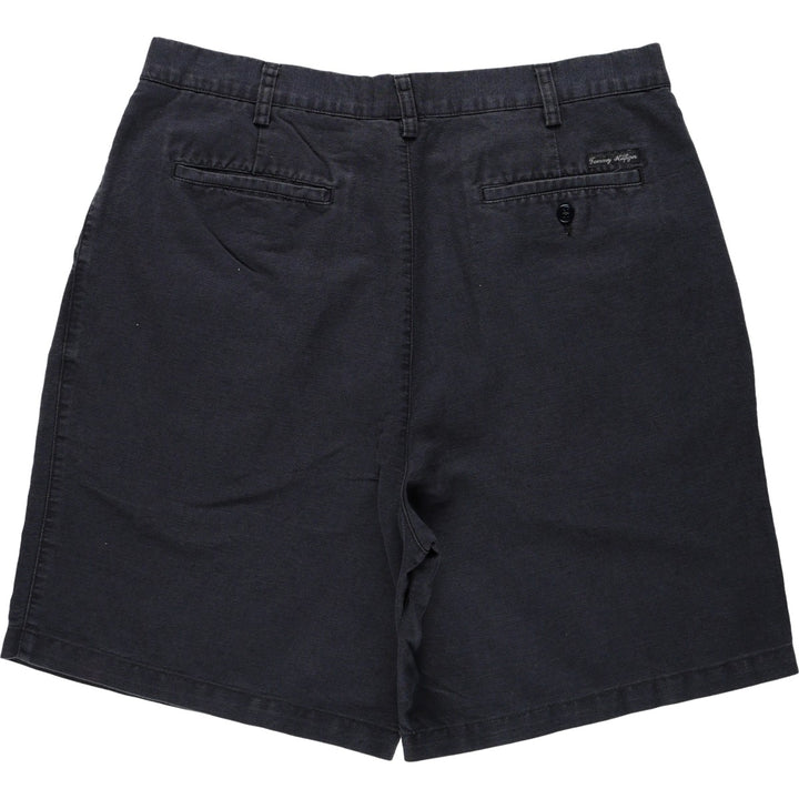 Tommy Hilfiger two-pleat cotton x linen shorts, men's size W37 (approx.) linen navy blue type Vintage Second Hand