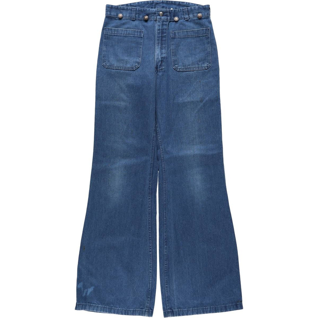 1970'S US Navy Seafarer Military Denim Sailor Pants, Men's Size W33 (approx.), Vintage cotton blue type Vintage Second Hand