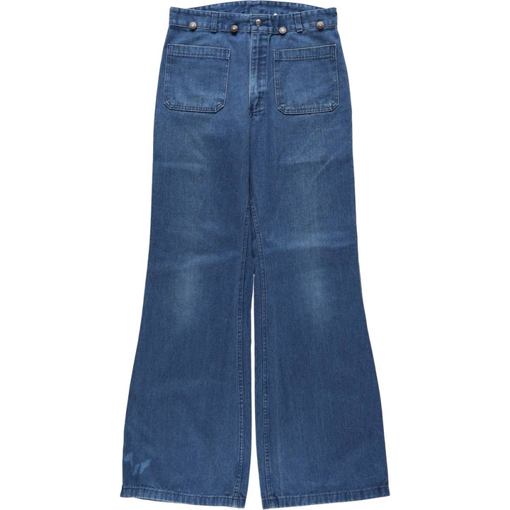 1970'S US Navy Seafarer Military Denim Sailor Pants, Men's Size W33 (approx.), Vintage cotton blue type Vintage Second Hand